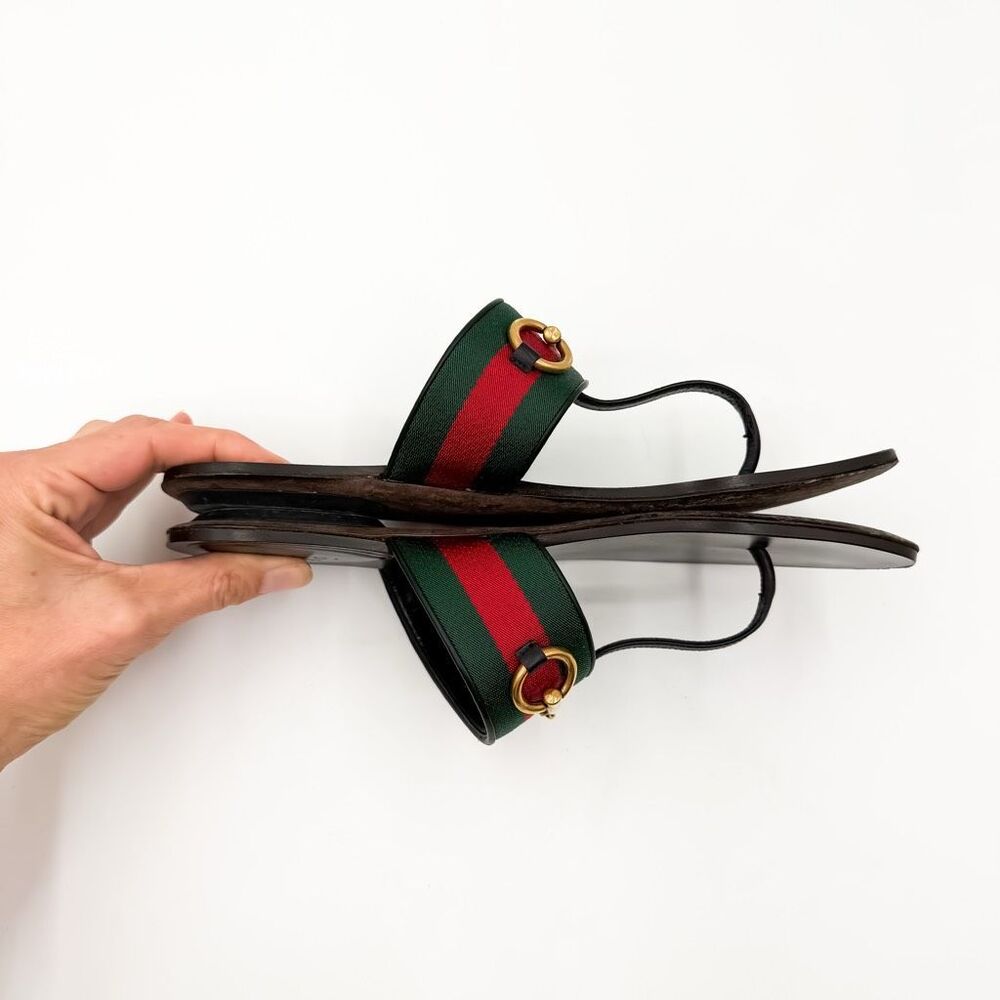 Gucci Horsebit Web Stripe Sandals Flip Flops Flats Slides 37, 7 - Picture 7 of 10